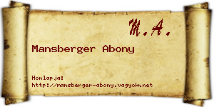 Mansberger Abony névjegykártya
